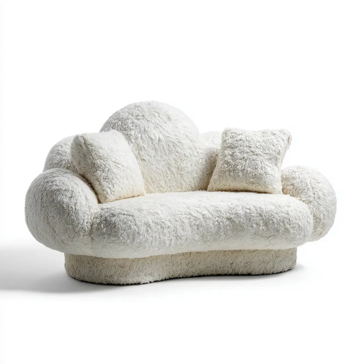 Rundes 2-Sitzer Sofa Cremeweiß 135 x 120 x 80 cm mit Polyester-Kunstfellbezug und 2 Kissen