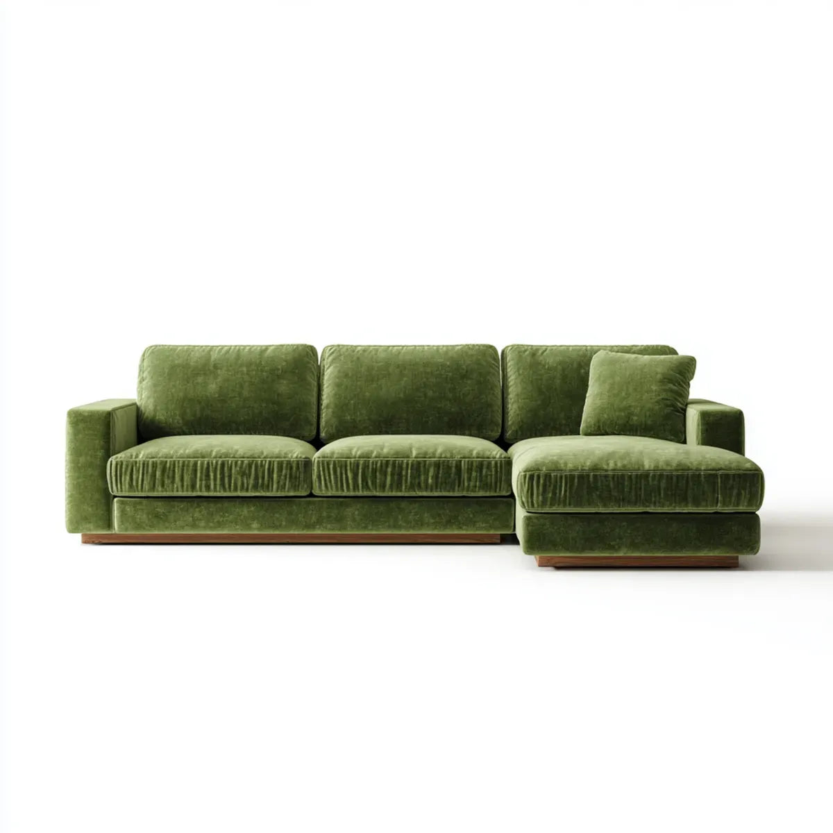 3-Sitzer Ecksofa Olivgrün mit Recamiere rechts Polyester-Samt L-Form 280 x 160 x 85 cm